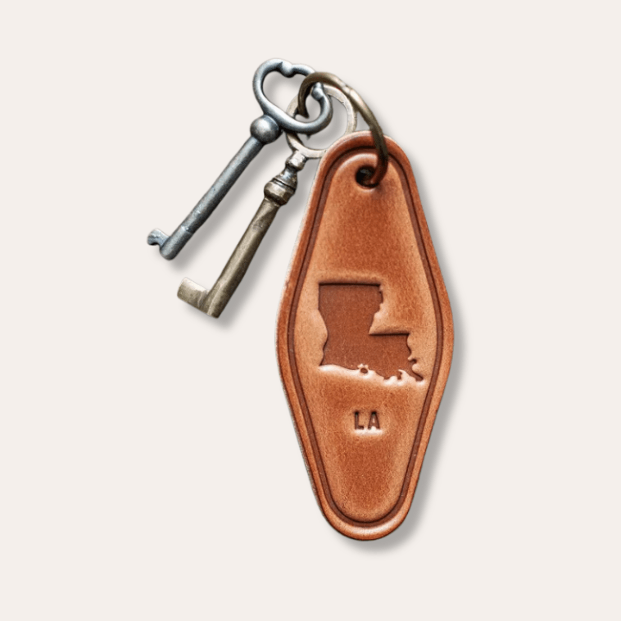 Louisiana State Silhouette Leather Motel Keychain - Dirty Coast