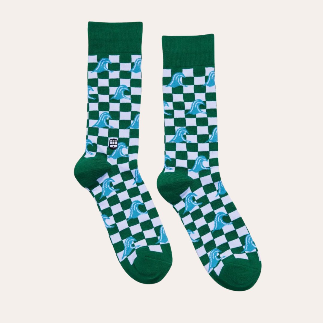 Bonfolk Socks - Green Wave Checker - Dirty Coast Press