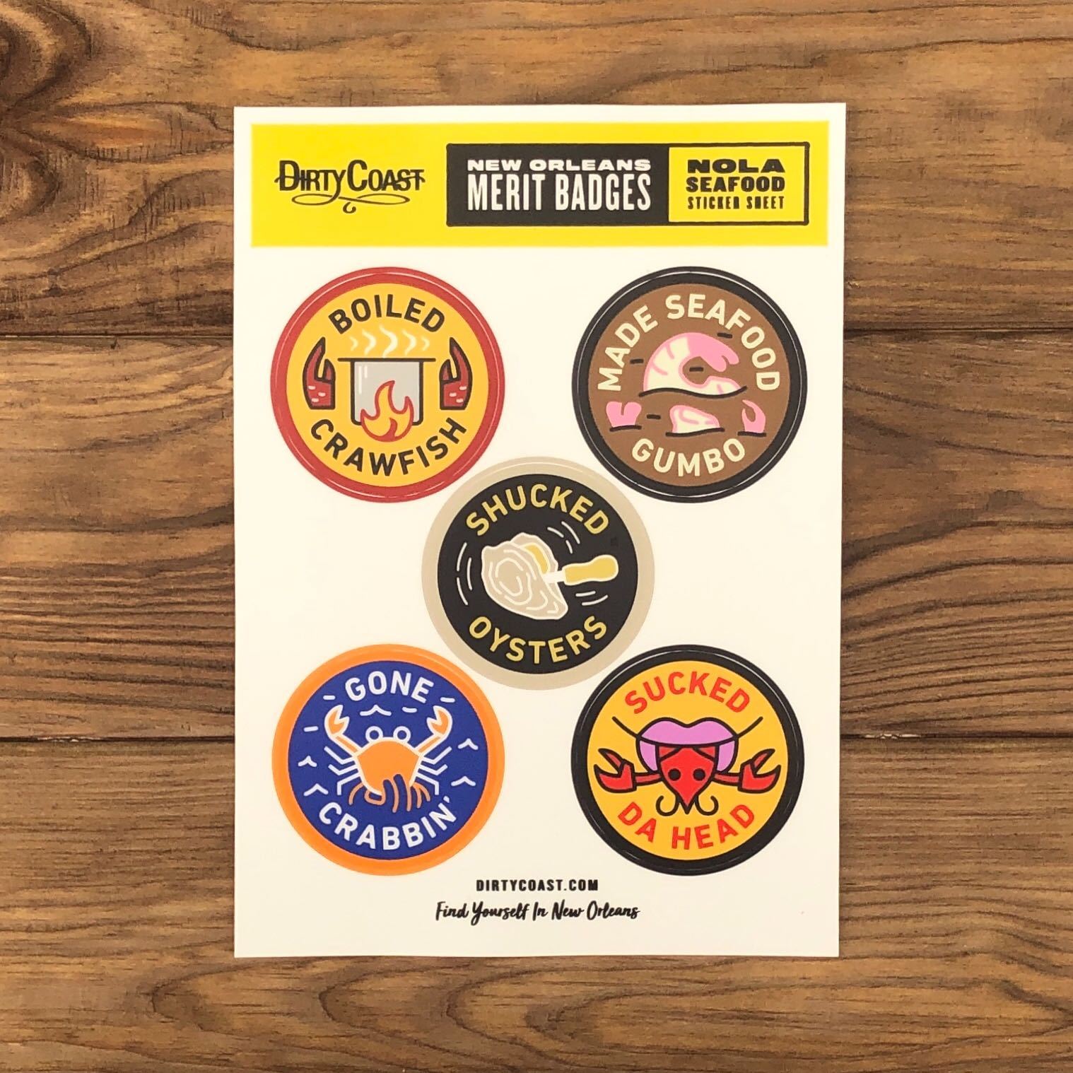 NOLA Merit Badges - Seafood Sticker Sheet - Dirty Coast Press